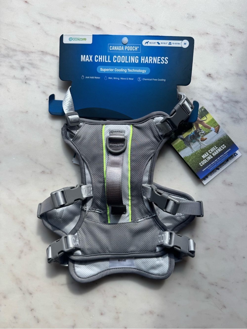 Canada Pooch Max Chill Cooling Harness for Dogs - Gray with Neon Trim - Size M